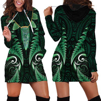 Aotearoa Pounamu Niho Hoodie Dress Silver Fern Mix Maori Pattern - Green LT14 - Polynesian Pride