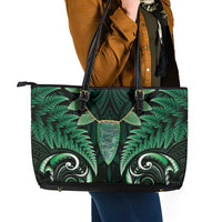 Aotearoa Pounamu Niho Leather Tote Bag Silver Fern Mix Maori Pattern - Green LT14 - Polynesian Pride