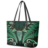 Aotearoa Pounamu Niho Leather Tote Bag Silver Fern Mix Maori Pattern - Green LT14 - Polynesian Pride