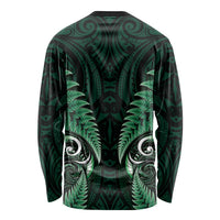 Aotearoa Pounamu Niho Long Sleeve Shirt Silver Fern Mix Maori Pattern - Green
