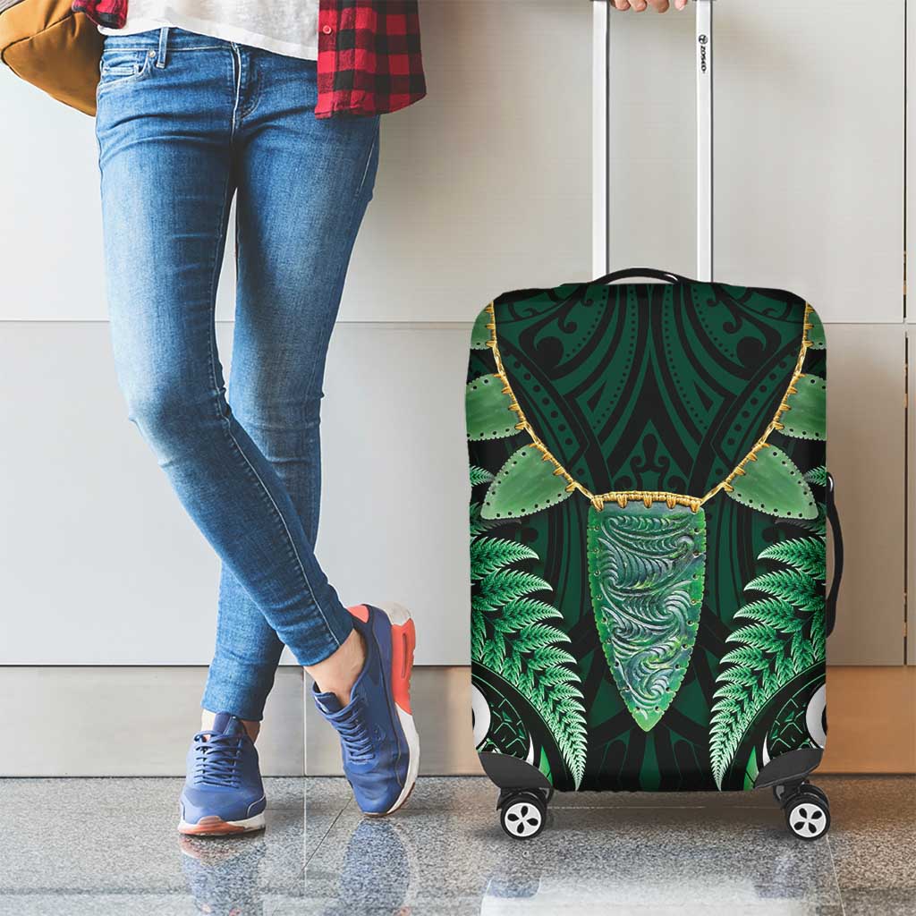Aotearoa Pounamu Niho Luggage Cover Silver Fern Mix Maori Pattern - Green