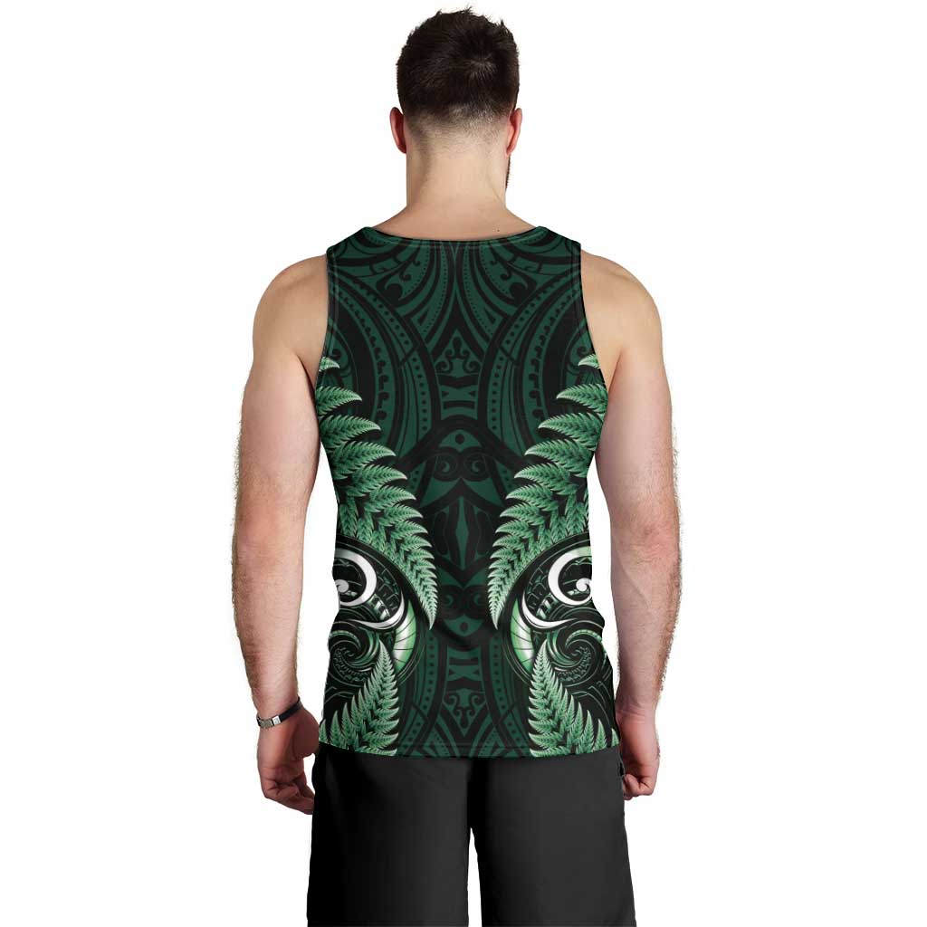 Aotearoa Pounamu Niho Men Tank Top Silver Fern Mix Maori Pattern - Green LT14 - Polynesian Pride