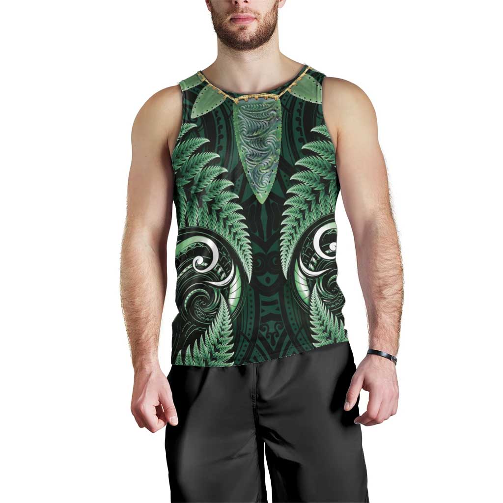 Aotearoa Pounamu Niho Men Tank Top Silver Fern Mix Maori Pattern - Green LT14 - Polynesian Pride