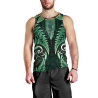 Aotearoa Pounamu Niho Men Tank Top Silver Fern Mix Maori Pattern - Green LT14 - Polynesian Pride