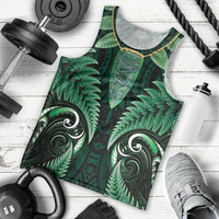 Aotearoa Pounamu Niho Men Tank Top Silver Fern Mix Maori Pattern - Green LT14 - Polynesian Pride