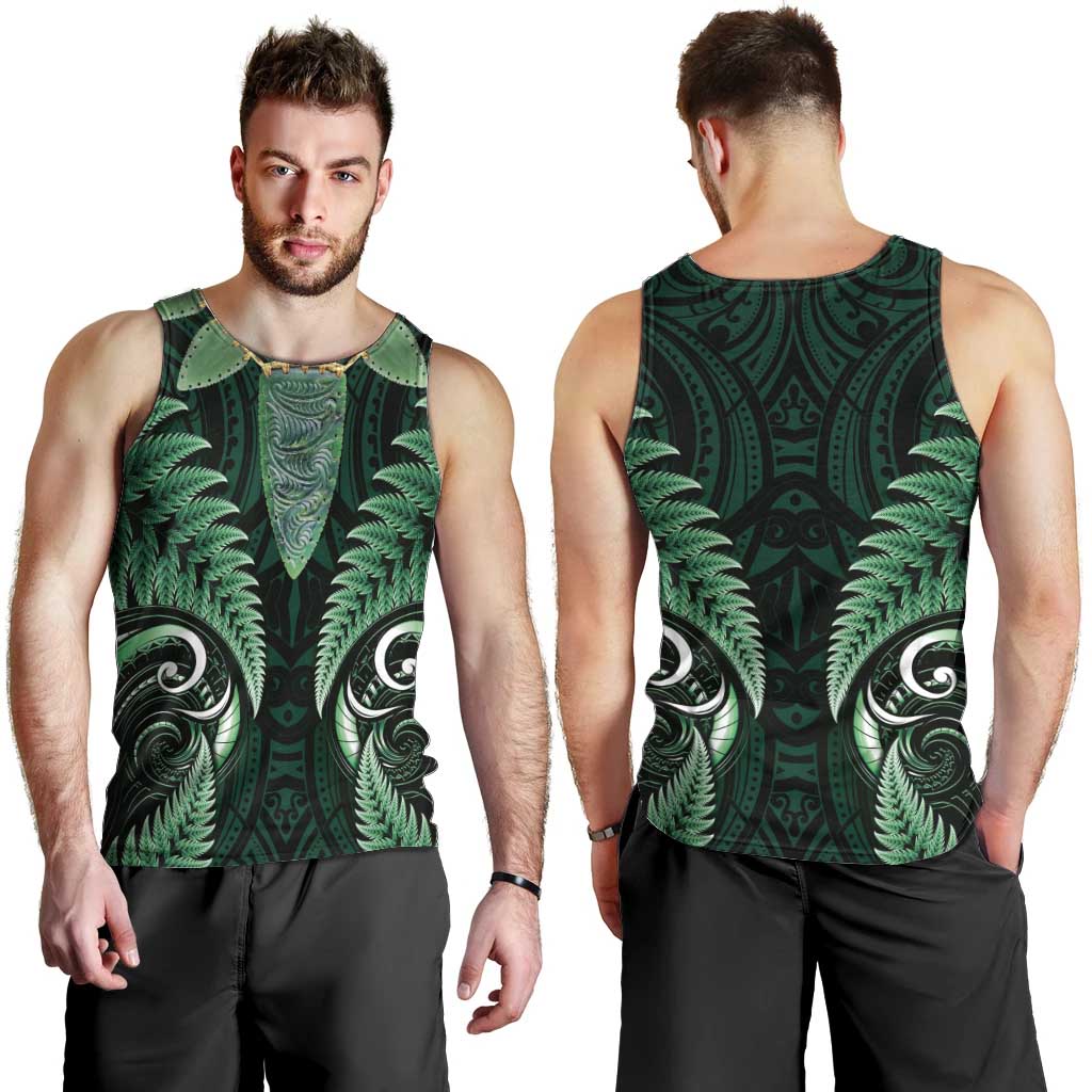 Aotearoa Pounamu Niho Men Tank Top Silver Fern Mix Maori Pattern - Green LT14 - Polynesian Pride