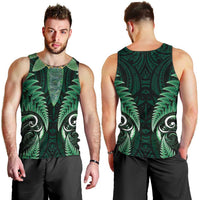 Aotearoa Pounamu Niho Men Tank Top Silver Fern Mix Maori Pattern - Green LT14 - Polynesian Pride