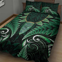 Aotearoa Pounamu Niho Quilt Bed Set Silver Fern Mix Maori Pattern - Green LT14 - Polynesian Pride