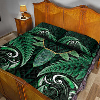 Aotearoa Pounamu Niho Quilt Bed Set Silver Fern Mix Maori Pattern - Green LT14 - Polynesian Pride