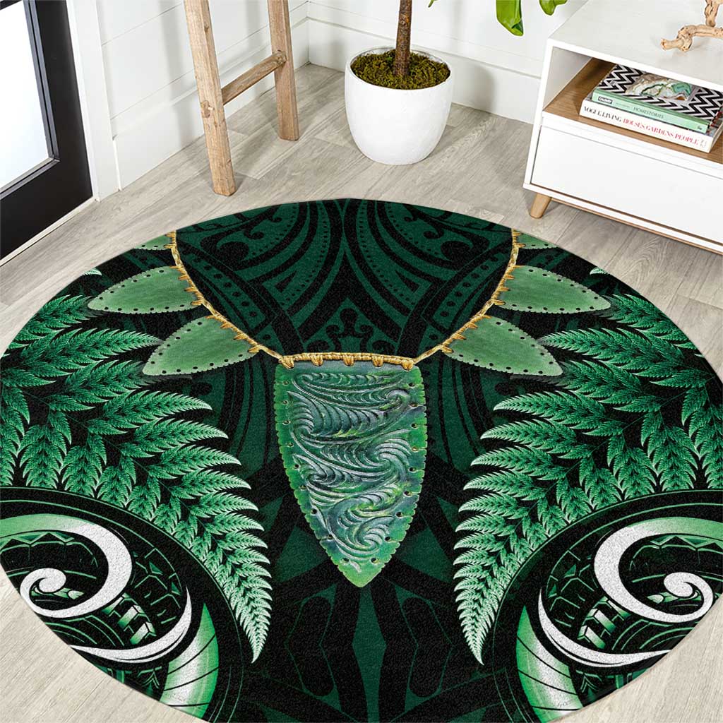 Aotearoa Pounamu Niho Round Carpet Silver Fern Mix Maori Pattern - Green