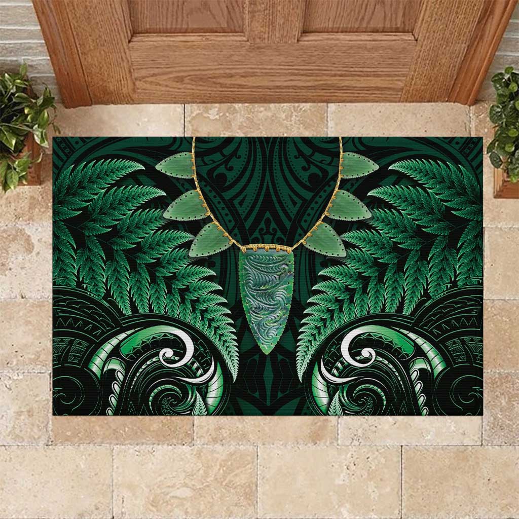 Aotearoa Pounamu Niho Rubber Doormat Silver Fern Mix Maori Pattern - Green LT14 Green - Polynesian Pride