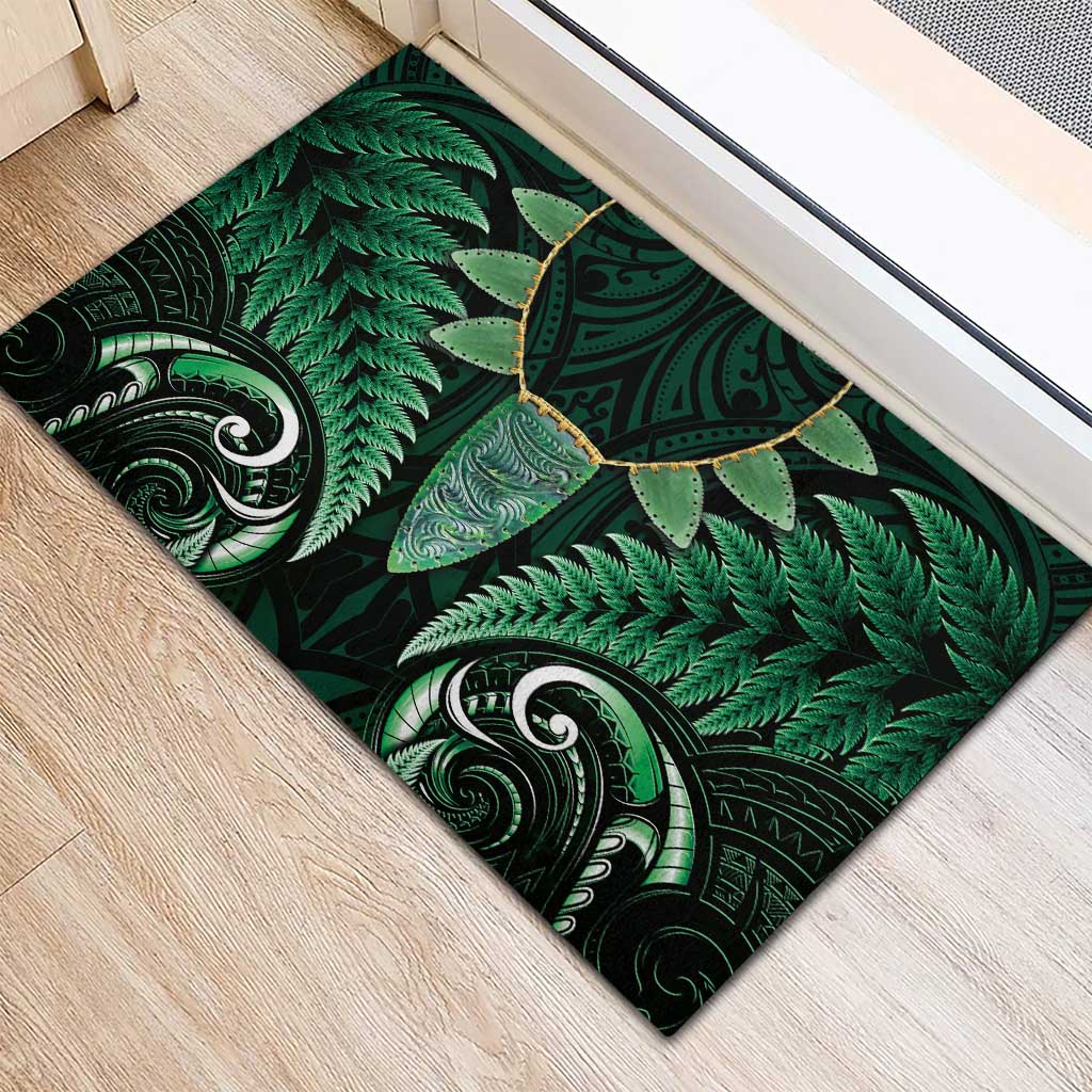 Aotearoa Pounamu Niho Rubber Doormat Silver Fern Mix Maori Pattern - Green LT14 - Polynesian Pride