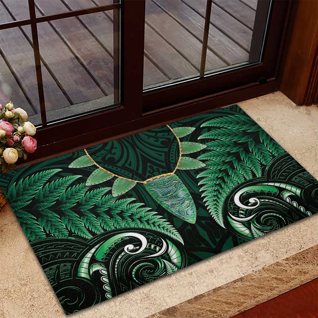 Aotearoa Pounamu Niho Rubber Doormat Silver Fern Mix Maori Pattern - Green LT14 - Polynesian Pride