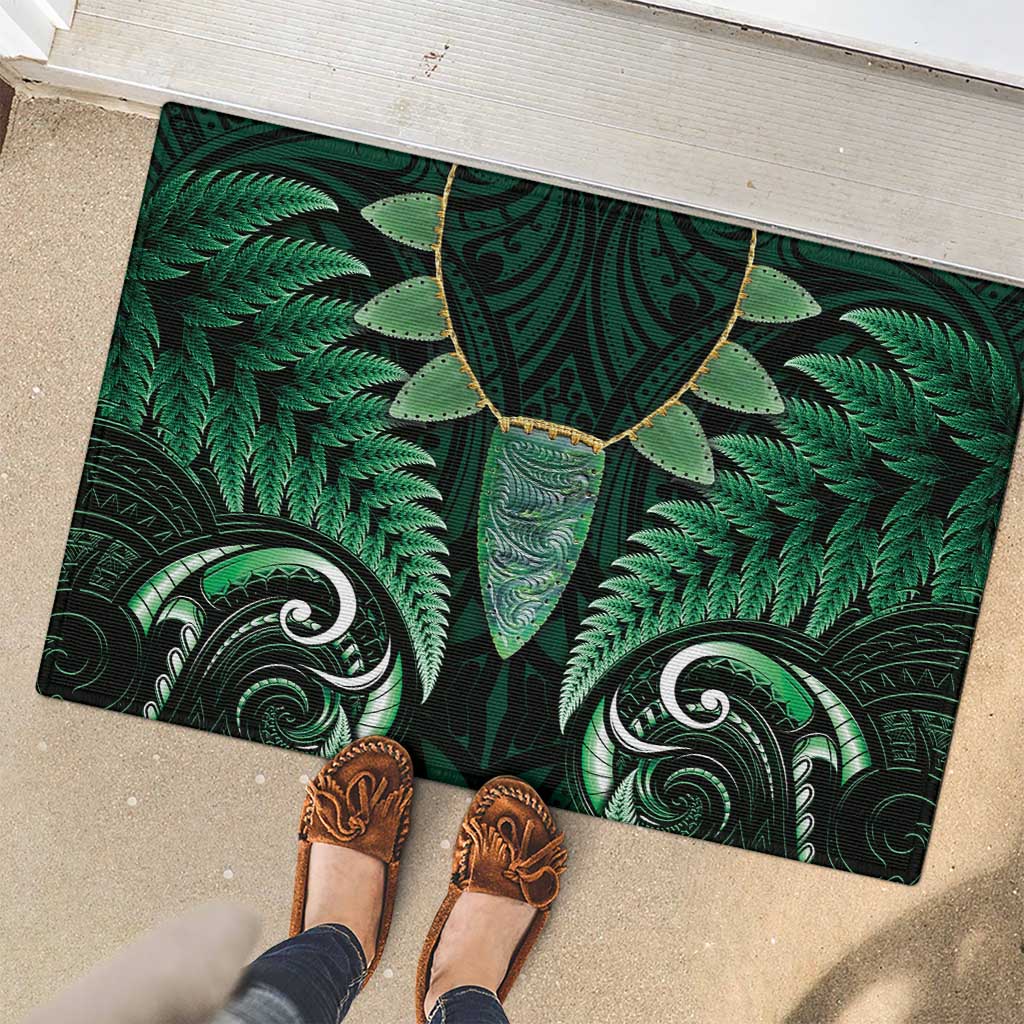 Aotearoa Pounamu Niho Rubber Doormat Silver Fern Mix Maori Pattern - Green LT14 - Polynesian Pride