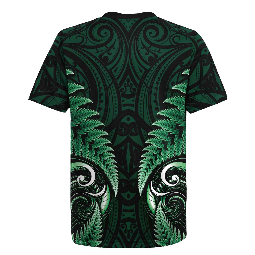 Aotearoa Pounamu Niho Rugby Jersey Silver Fern Mix Maori Pattern - Green LT14 - Polynesian Pride