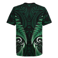 Aotearoa Pounamu Niho Rugby Jersey Silver Fern Mix Maori Pattern - Green LT14 - Polynesian Pride