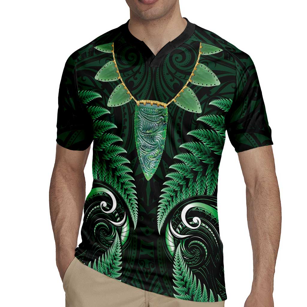 Aotearoa Pounamu Niho Rugby Jersey Silver Fern Mix Maori Pattern - Green LT14 - Polynesian Pride
