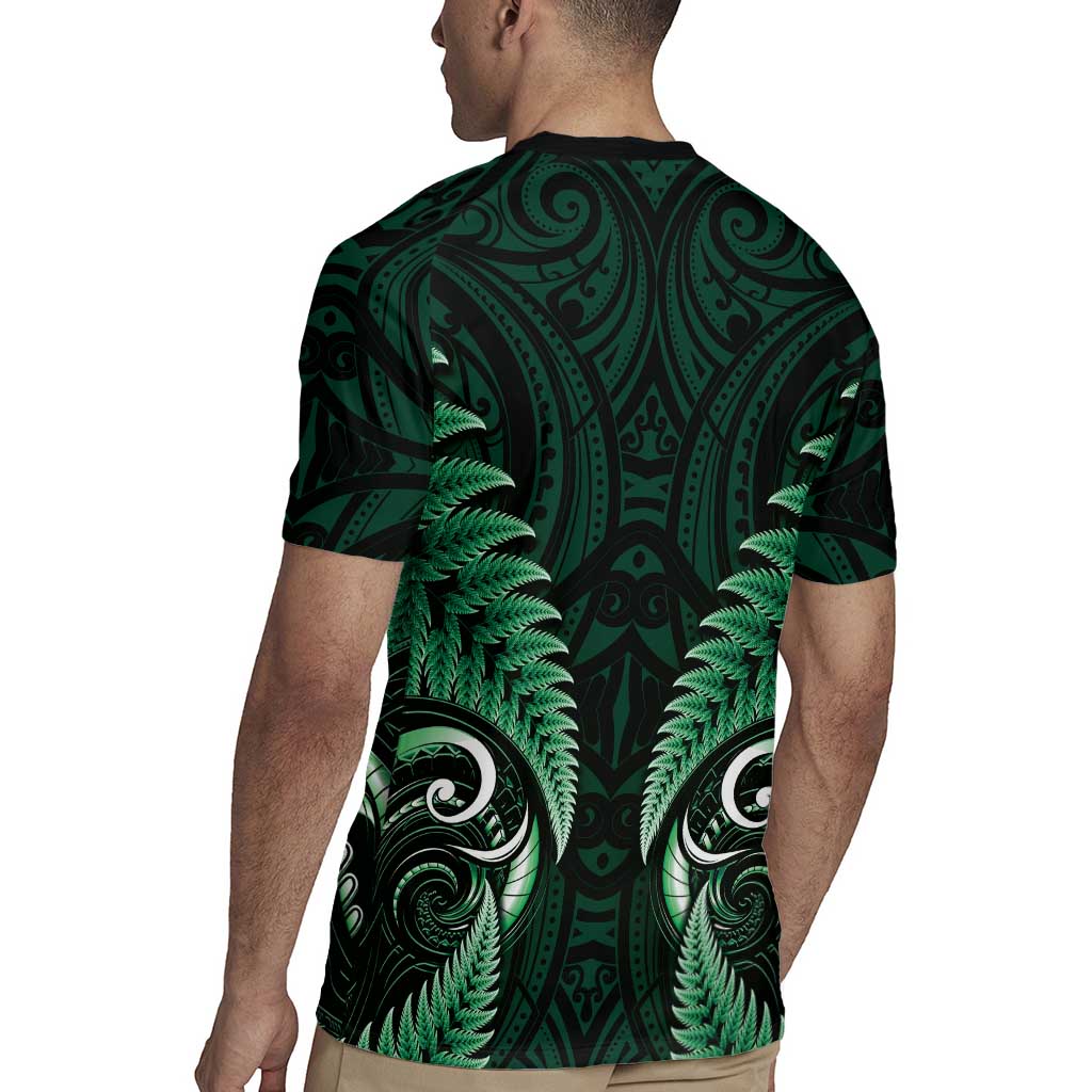 Aotearoa Pounamu Niho Rugby Jersey Silver Fern Mix Maori Pattern - Green LT14 - Polynesian Pride