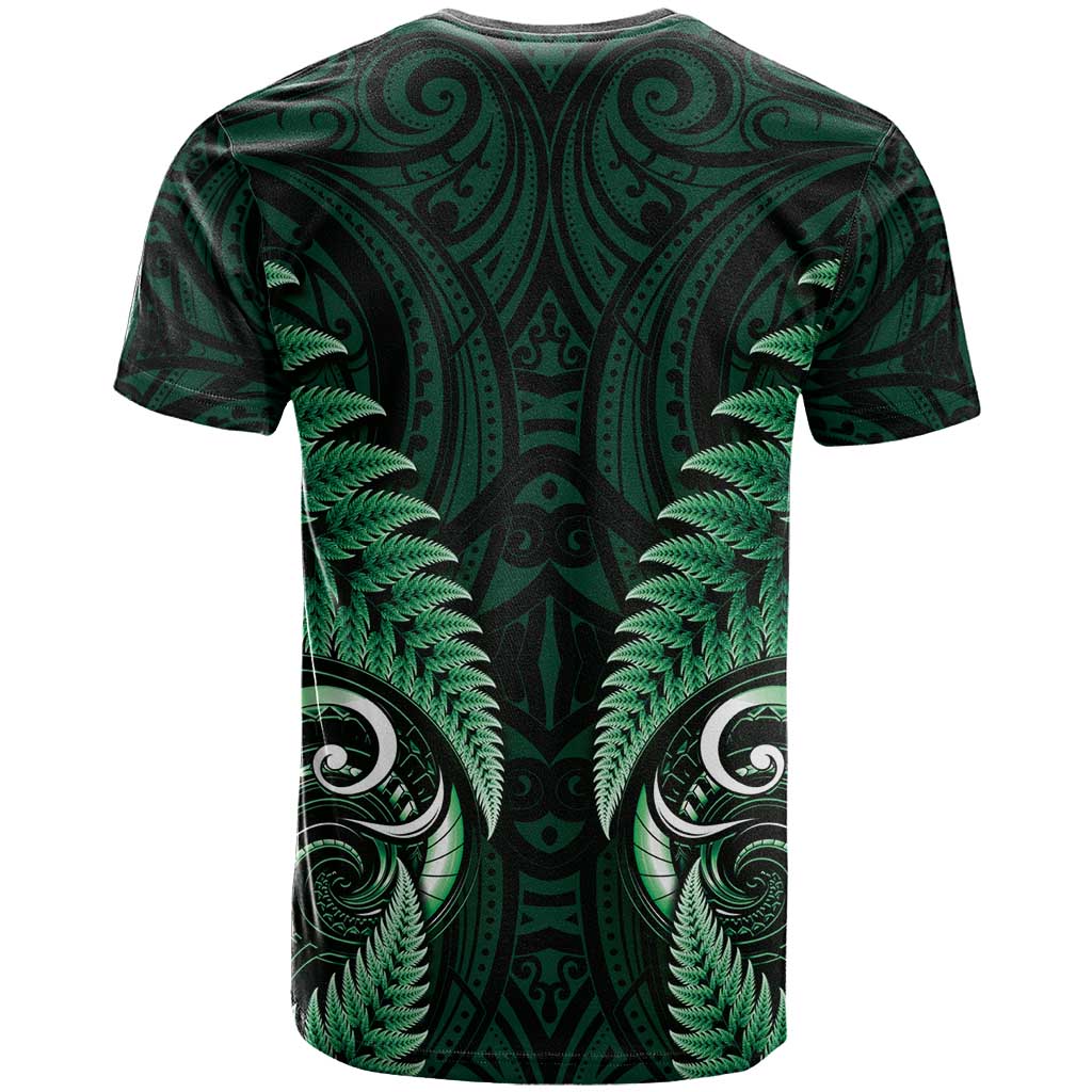 Aotearoa Pounamu Niho T Shirt Silver Fern Mix Maori Pattern - Green LT14 - Polynesian Pride