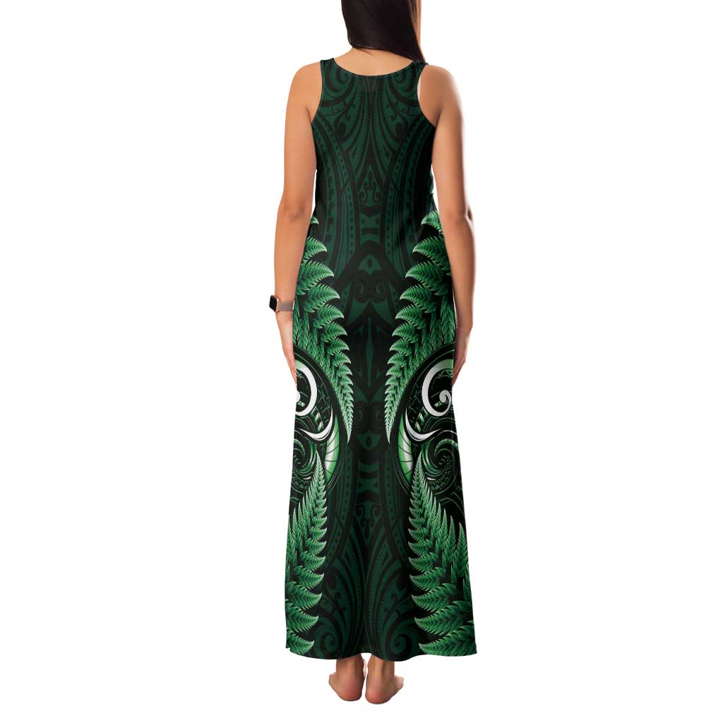 Aotearoa Pounamu Niho Tank Maxi Dress Silver Fern Mix Maori Pattern - Green LT14 - Polynesian Pride