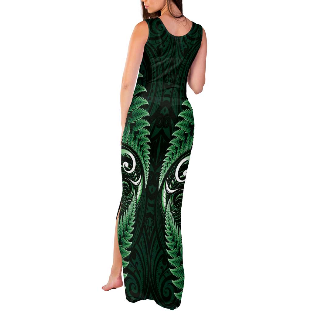 Aotearoa Pounamu Niho Tank Maxi Dress Silver Fern Mix Maori Pattern - Green LT14 - Polynesian Pride