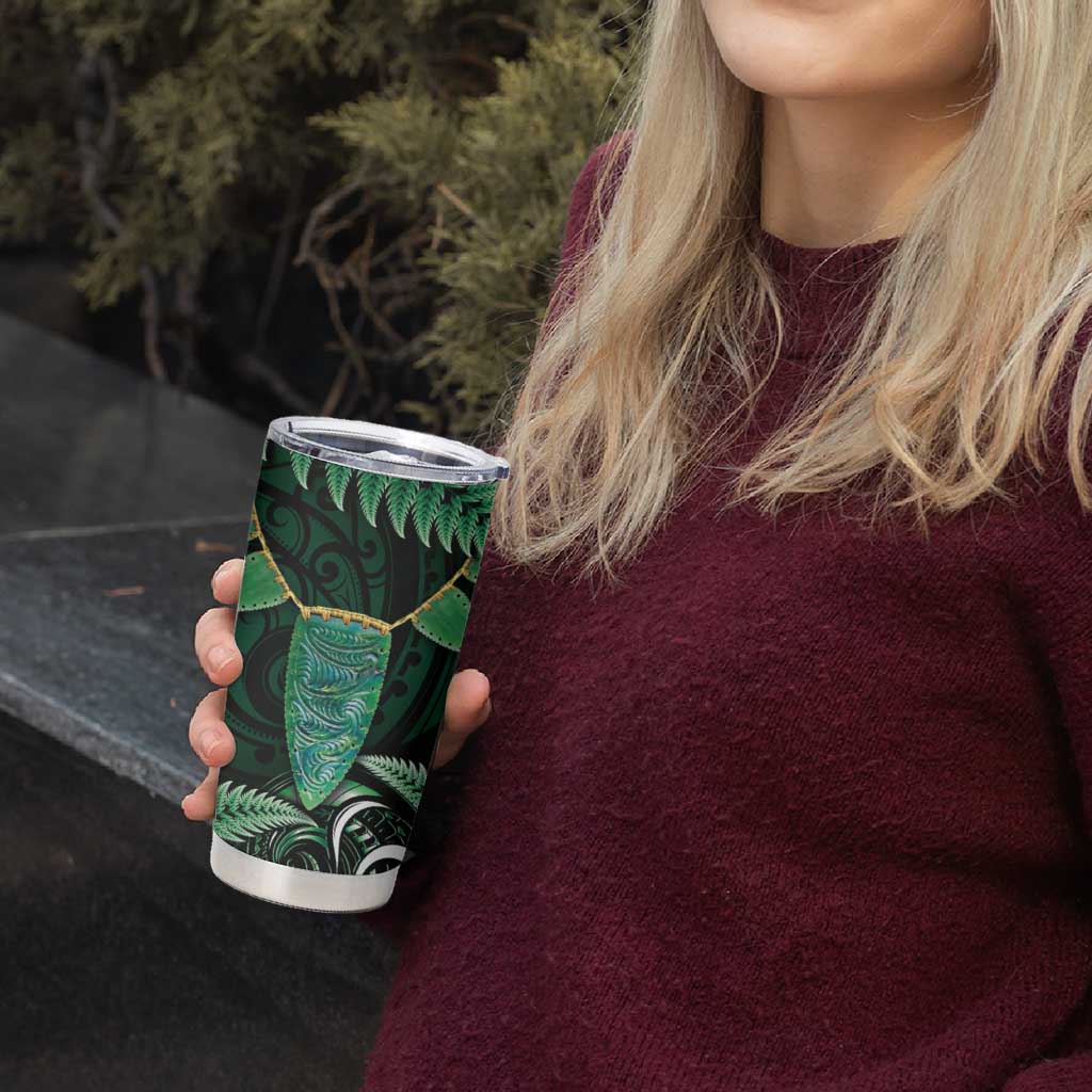 Aotearoa Pounamu Niho Tumbler Cup Silver Fern Mix Maori Pattern - Green LT14 - Polynesian Pride