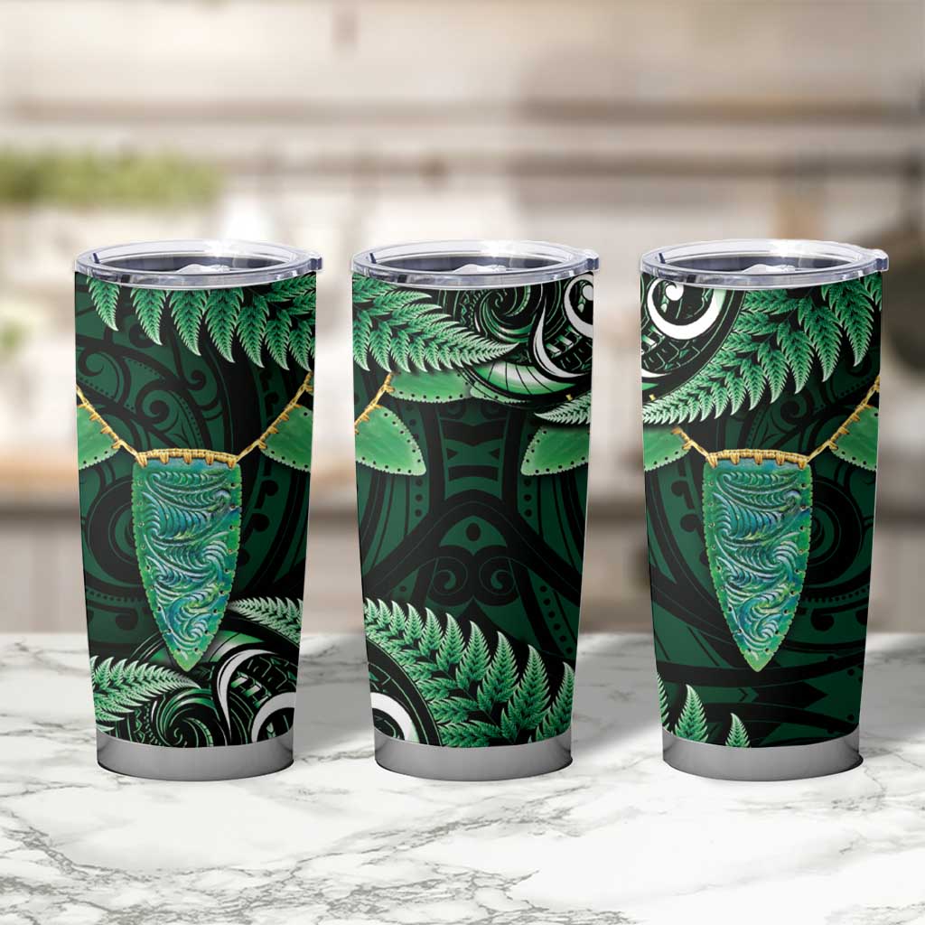 Aotearoa Pounamu Niho Tumbler Cup Silver Fern Mix Maori Pattern - Green LT14 - Polynesian Pride