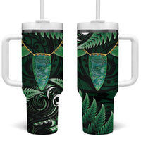 Aotearoa Pounamu Niho Tumbler With Handle Silver Fern Mix Maori Pattern - Green LT14 One Size: 40 oz Green - Polynesian Pride
