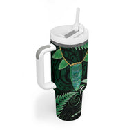 Aotearoa Pounamu Niho Tumbler With Handle Silver Fern Mix Maori Pattern - Green LT14 - Polynesian Pride