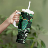 Aotearoa Pounamu Niho Tumbler With Handle Silver Fern Mix Maori Pattern - Green LT14 - Polynesian Pride