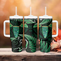 Aotearoa Pounamu Niho Tumbler With Handle Silver Fern Mix Maori Pattern - Green LT14 - Polynesian Pride