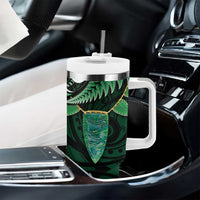 Aotearoa Pounamu Niho Tumbler With Handle Silver Fern Mix Maori Pattern - Green LT14 - Polynesian Pride