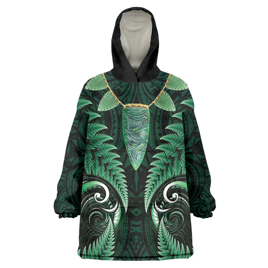 Aotearoa Pounamu Niho Wearable Blanket Hoodie Silver Fern Mix Maori Pattern - Green LT14 One Size Green - Polynesian Pride