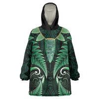 Aotearoa Pounamu Niho Wearable Blanket Hoodie Silver Fern Mix Maori Pattern - Green LT14 One Size Green - Polynesian Pride