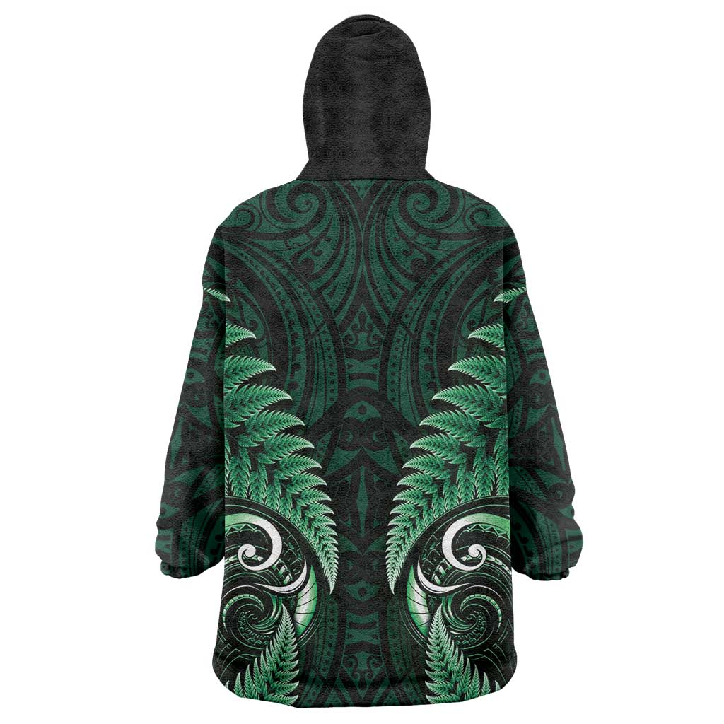 Aotearoa Pounamu Niho Wearable Blanket Hoodie Silver Fern Mix Maori Pattern - Green LT14 - Polynesian Pride