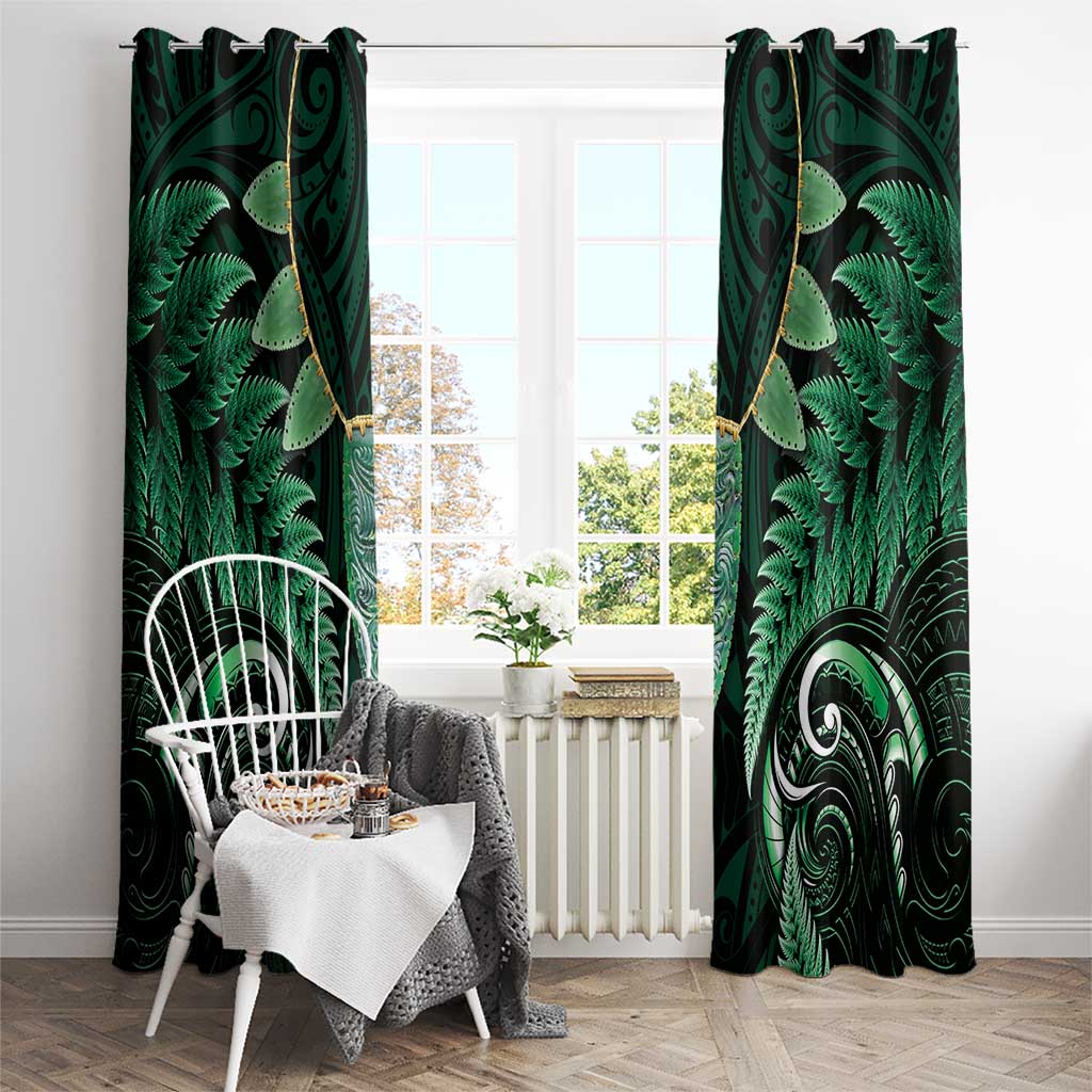 Aotearoa Pounamu Niho Window Curtain Silver Fern Mix Maori Pattern - Green LT14 - Polynesian Pride