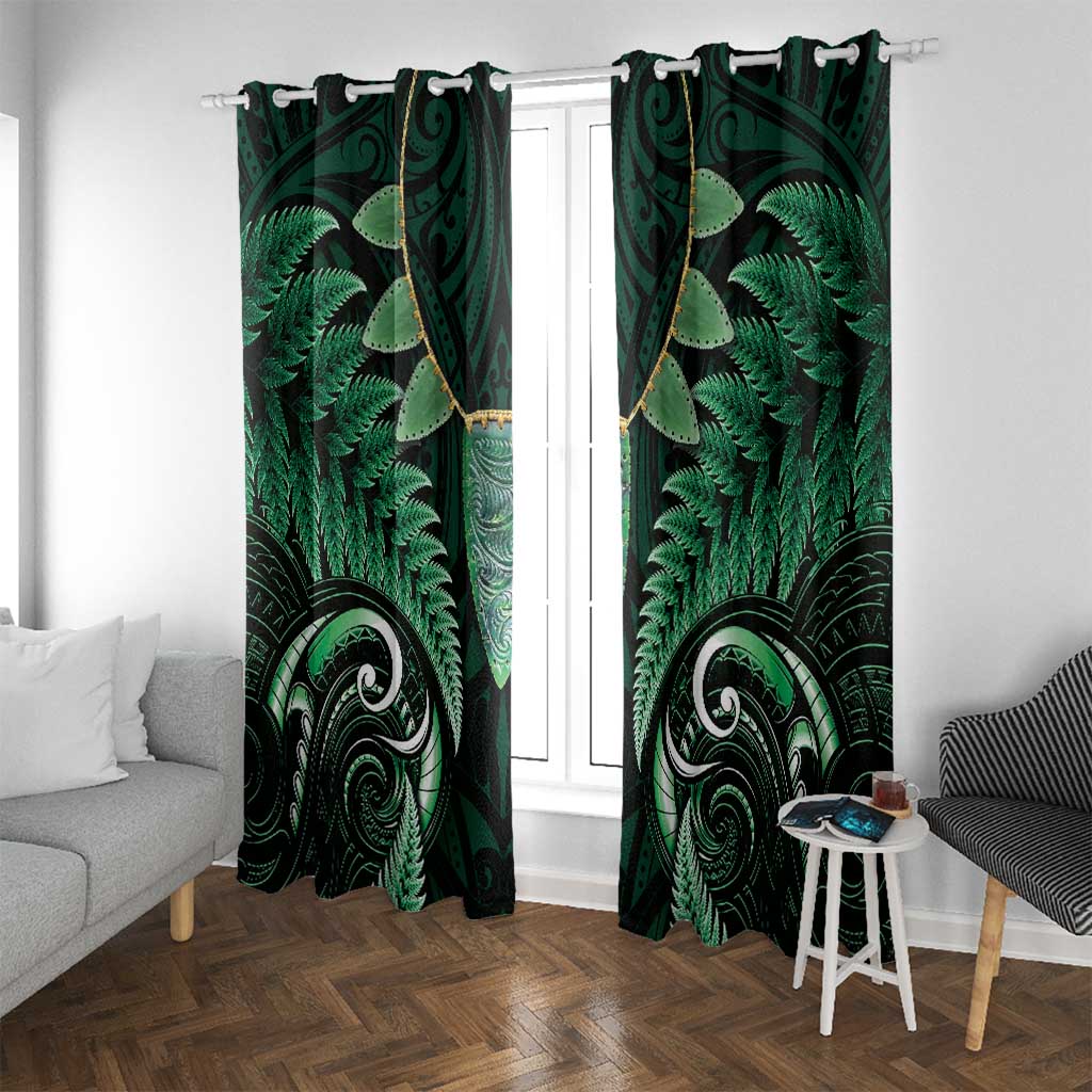 Aotearoa Pounamu Niho Window Curtain Silver Fern Mix Maori Pattern - Green LT14 With Grommets Green - Polynesian Pride