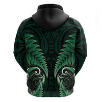 Aotearoa Pounamu Niho Zip Hoodie Silver Fern Mix Maori Pattern - Green