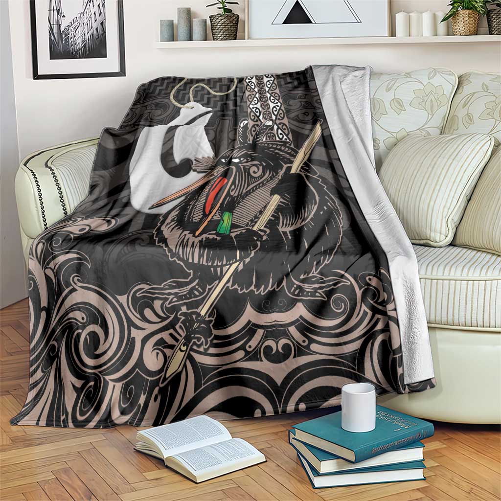 Aotearoa Hei Matau Blanket Haka Kiwi Mix Maori Mangopare LT14 Black - Polynesian Pride