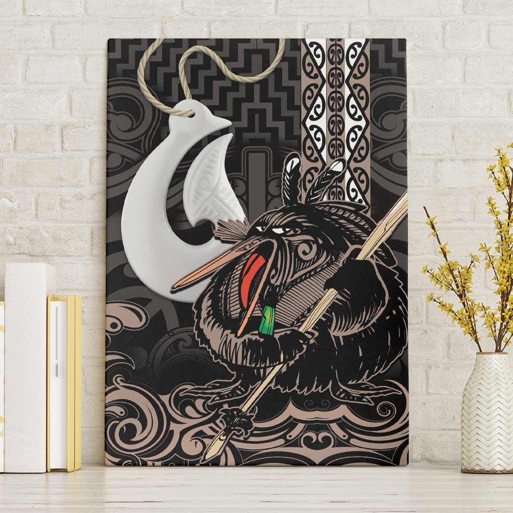 Aotearoa Hei Matau Canvas Wall Art Haka Kiwi Mix Maori Mangopare LT14 Without Frame Black - Polynesian Pride