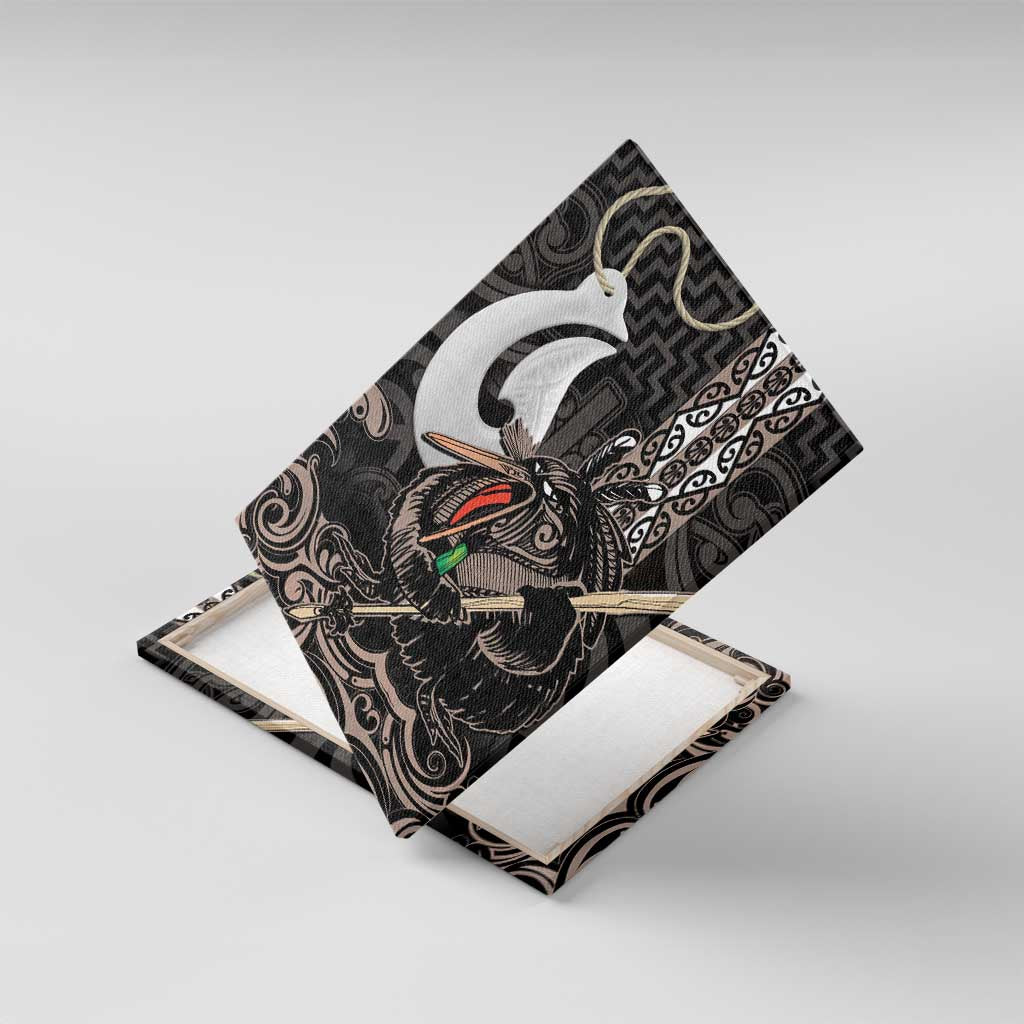 Aotearoa Hei Matau Canvas Wall Art Haka Kiwi Mix Maori Mangopare LT14 With Frame Black - Polynesian Pride