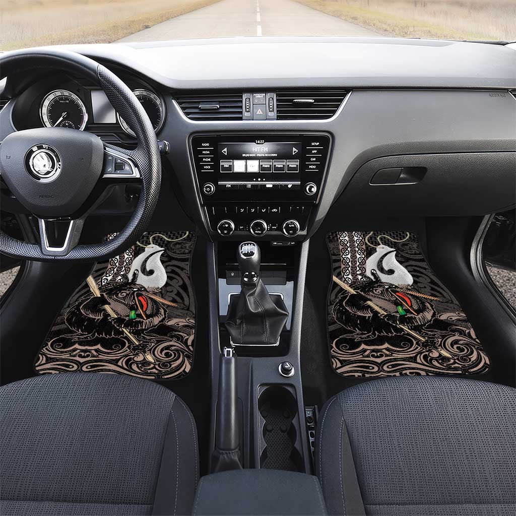Aotearoa Hei Matau Car Mats Haka Kiwi Mix Maori Mangopare LT14 Set 2pcs - Front Black - Polynesian Pride