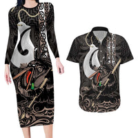 Aotearoa Hei Matau Couples Matching Long Sleeve Bodycon Dress and Hawaiian Shirt Haka Kiwi Mix Maori Mangopare