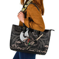 Aotearoa Hei Matau Leather Tote Bag Haka Kiwi Mix Maori Mangopare LT14 Black - Polynesian Pride