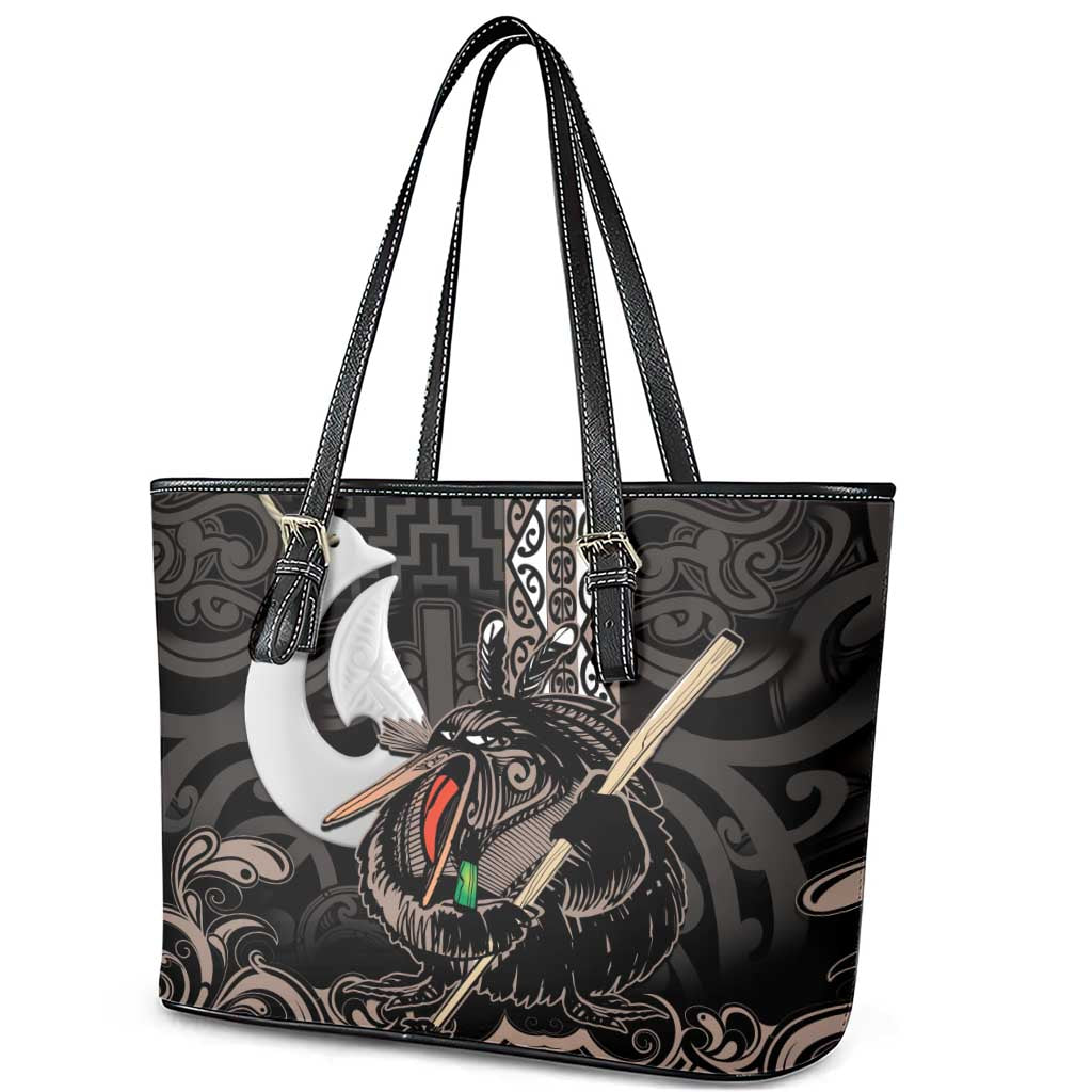 Aotearoa Hei Matau Leather Tote Bag Haka Kiwi Mix Maori Mangopare LT14 - Polynesian Pride