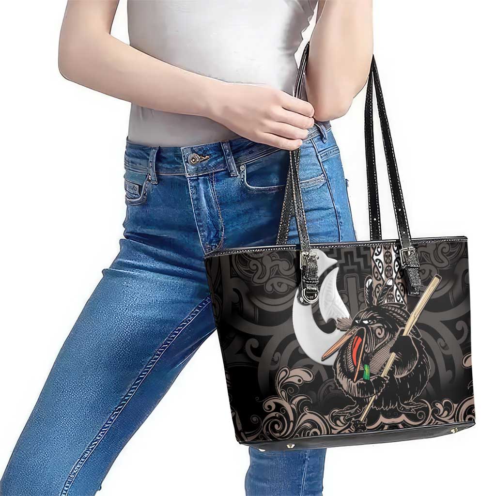 Aotearoa Hei Matau Leather Tote Bag Haka Kiwi Mix Maori Mangopare LT14 - Polynesian Pride