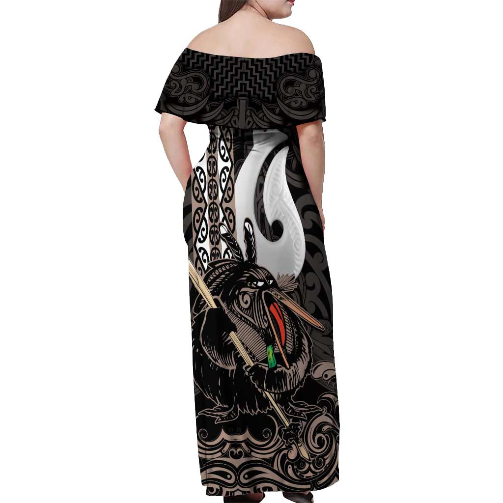 Aotearoa Hei Matau Off Shoulder Maxi Dress Haka Kiwi Mix Maori Mangopare LT14 - Polynesian Pride