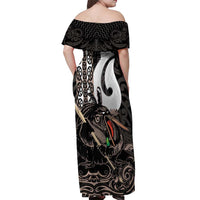 Aotearoa Hei Matau Off Shoulder Maxi Dress Haka Kiwi Mix Maori Mangopare LT14 - Polynesian Pride