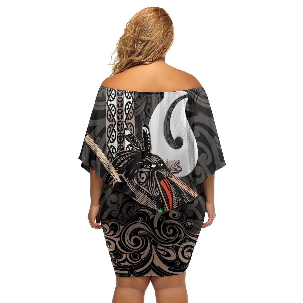 Aotearoa Hei Matau Off Shoulder Short Dress Haka Kiwi Mix Maori Mangopare LT14 - Polynesian Pride