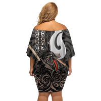 Aotearoa Hei Matau Off Shoulder Short Dress Haka Kiwi Mix Maori Mangopare LT14 - Polynesian Pride